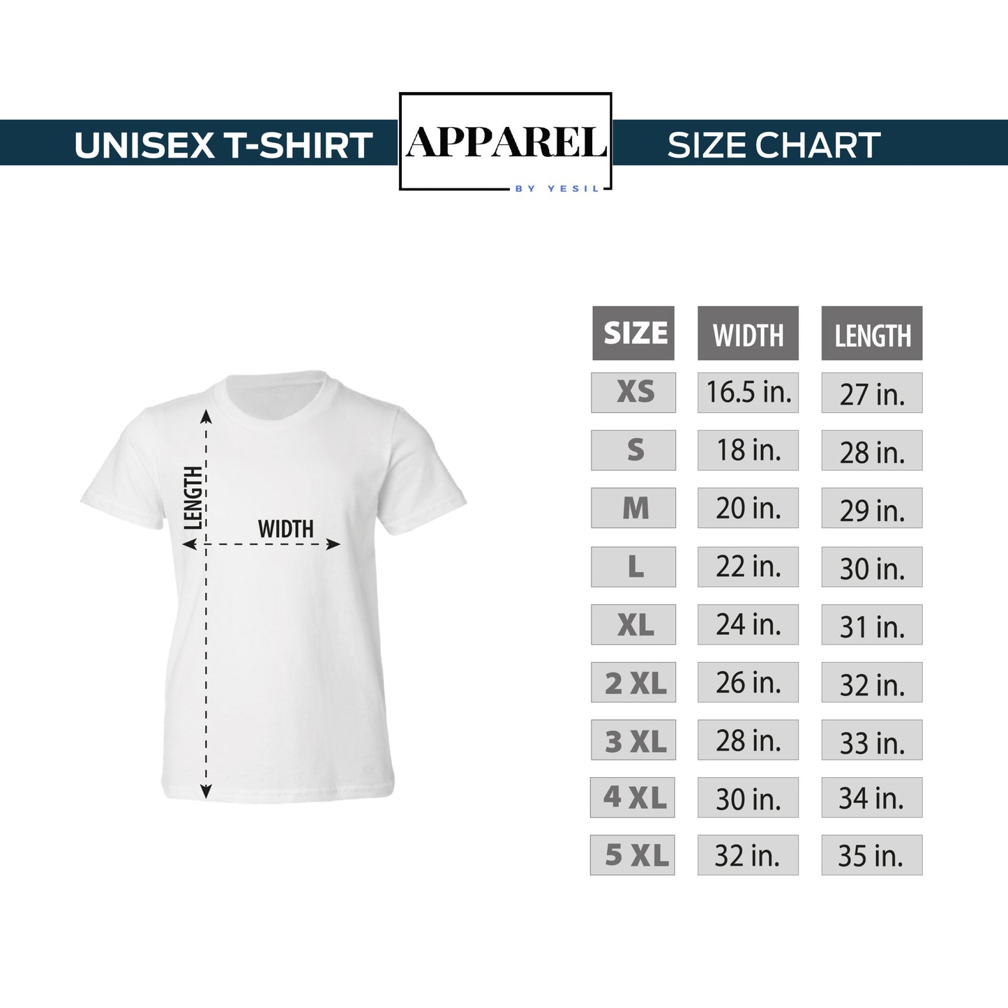 a white t - shirt with measurements for a size chart