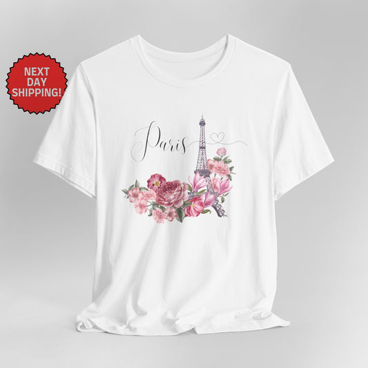 Paris Eiffel Tower Watercolor Floral T-Shirt