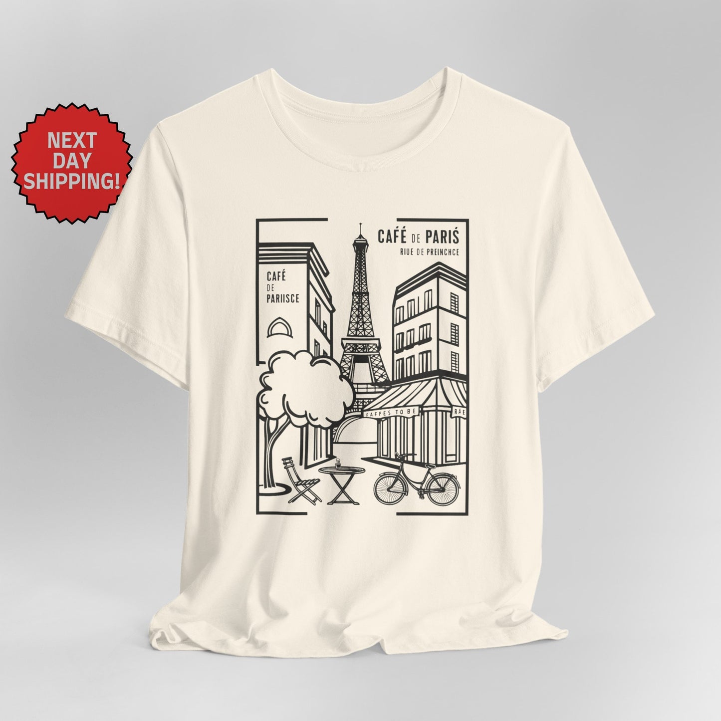 Paris Street Eiffel Tower Black T-Shirt