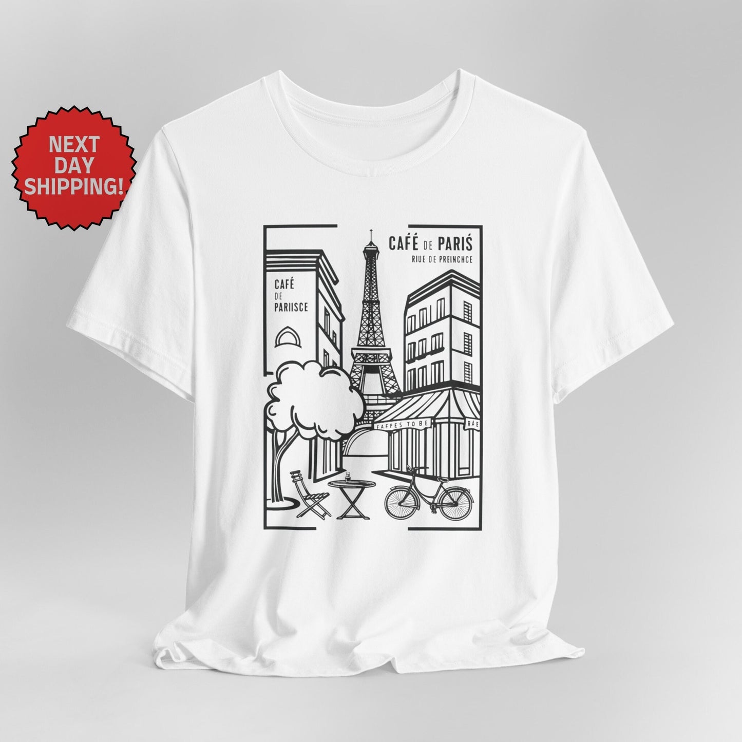 Paris Street Eiffel Tower Black T-Shirt