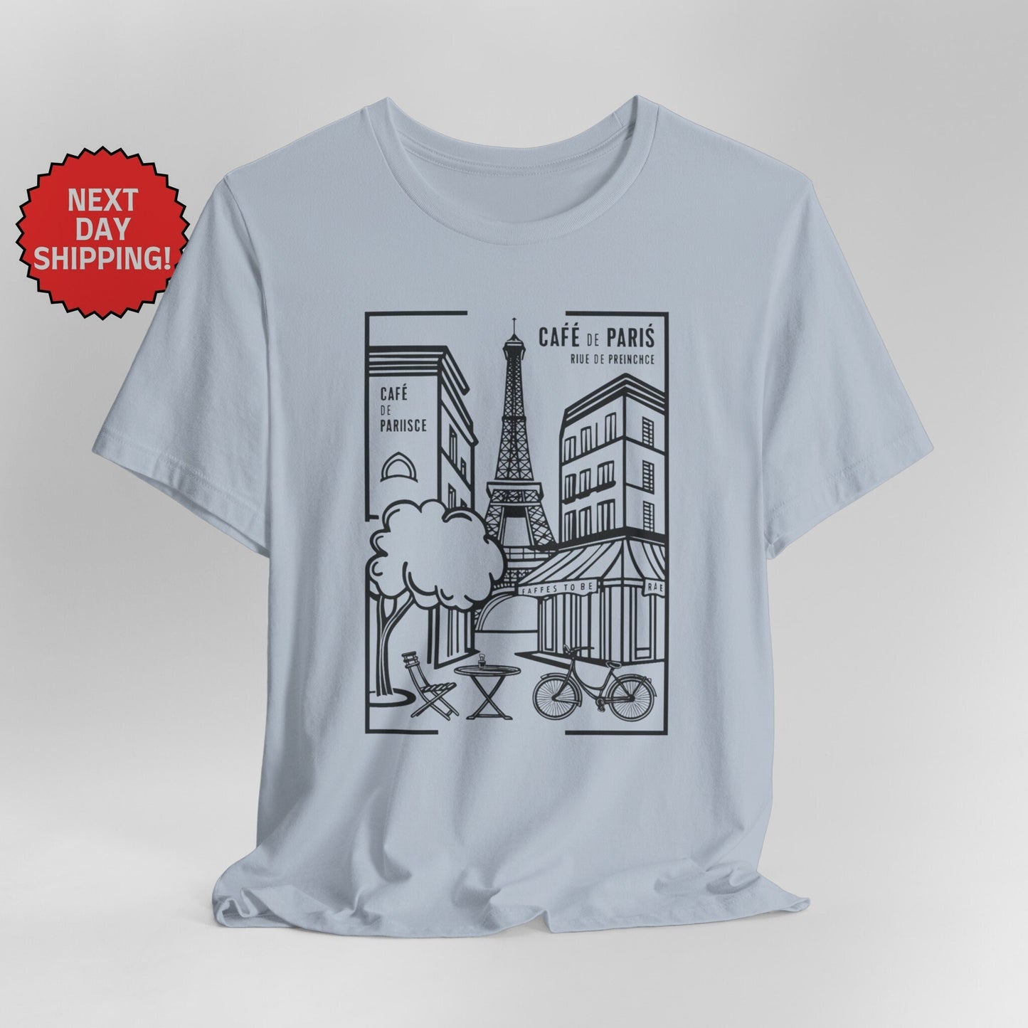 Paris Street Eiffel Tower Black T-Shirt