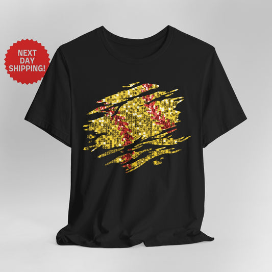 Sequin Look Softball Splatter T-Shirt